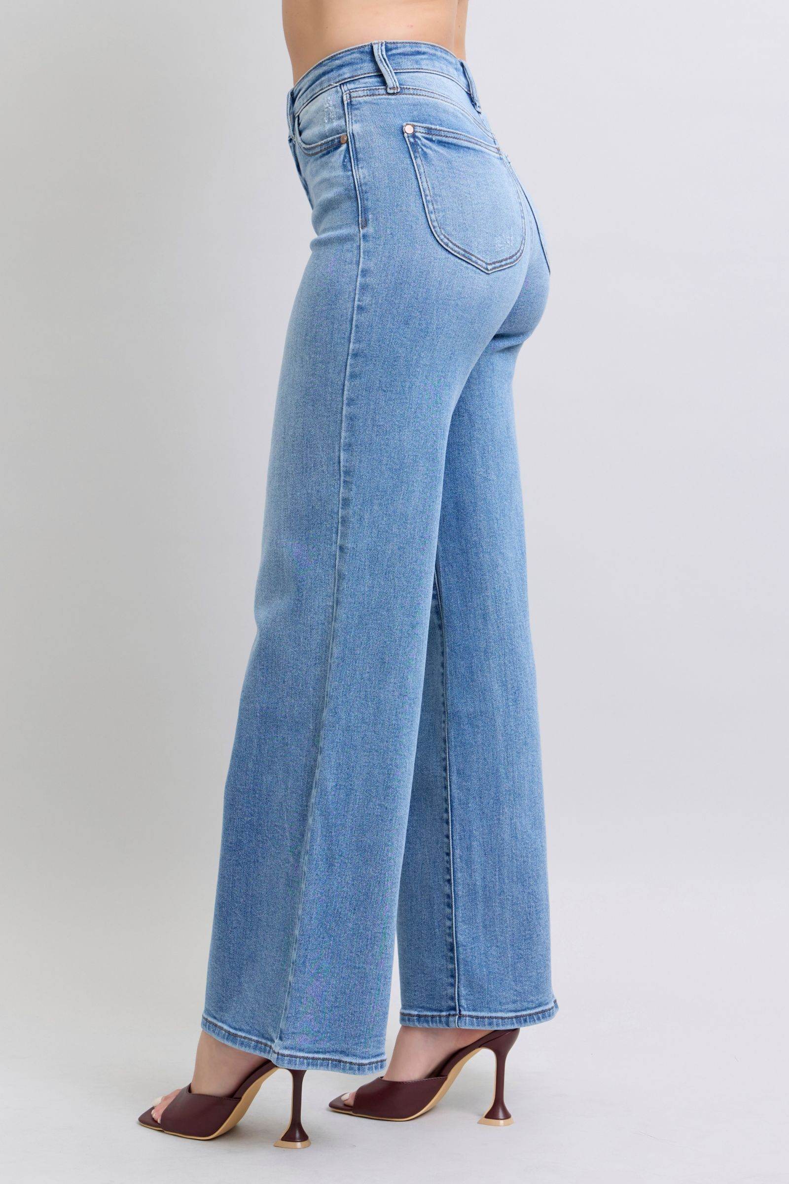 Judy Blue Full Size Wide Leg Jeans with Pockets - Rosa Apparel