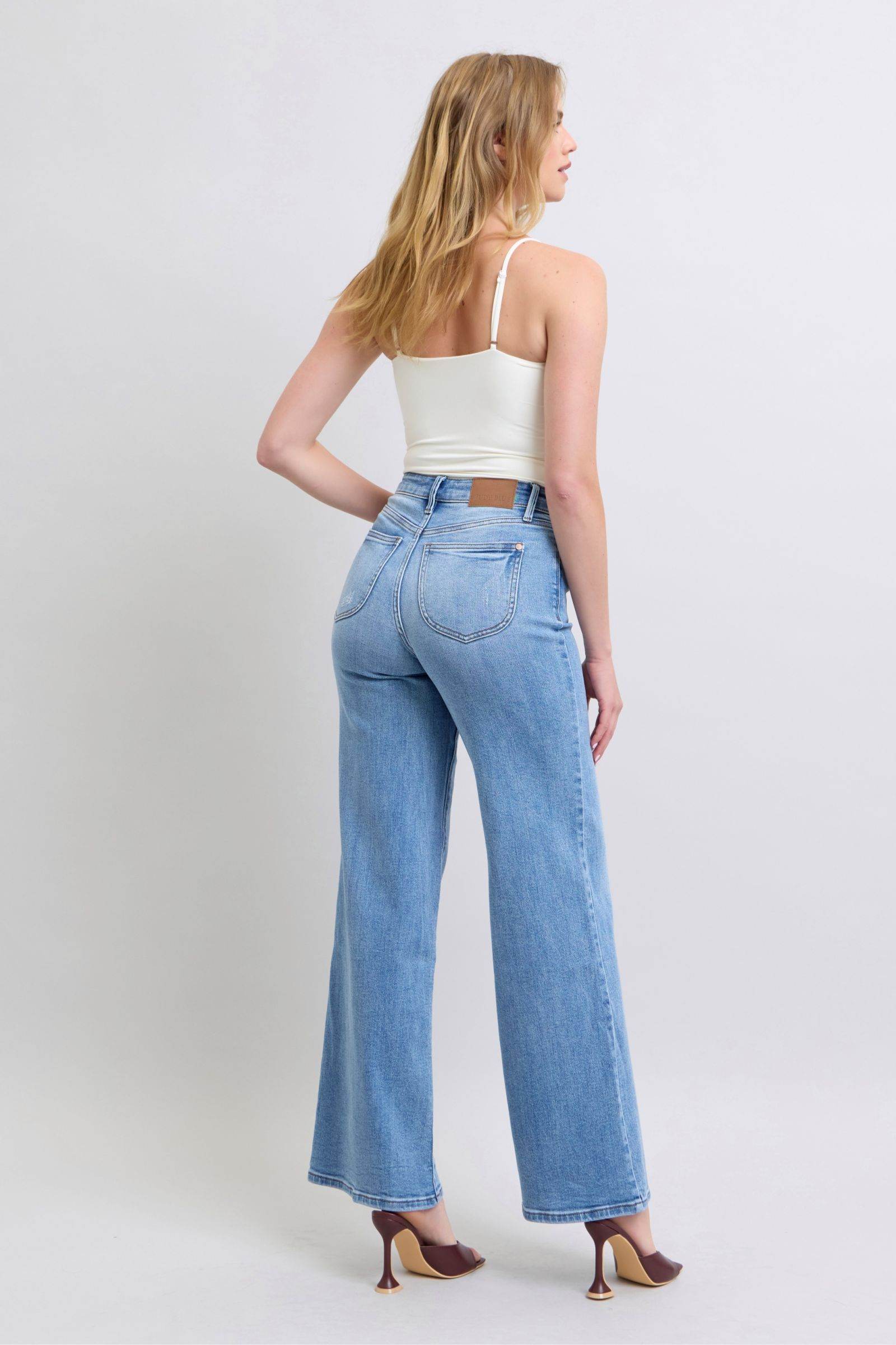 Judy Blue Full Size Wide Leg Jeans with Pockets - Rosa Apparel