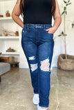 Judy Blue High Waist Rigid Magic Heavy Destroy Straight Jeans 88819 - Rosa Apparel