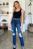 Judy Blue High Waist Rigid Magic Heavy Destroy Straight Jeans 88819 - Rosa Apparel