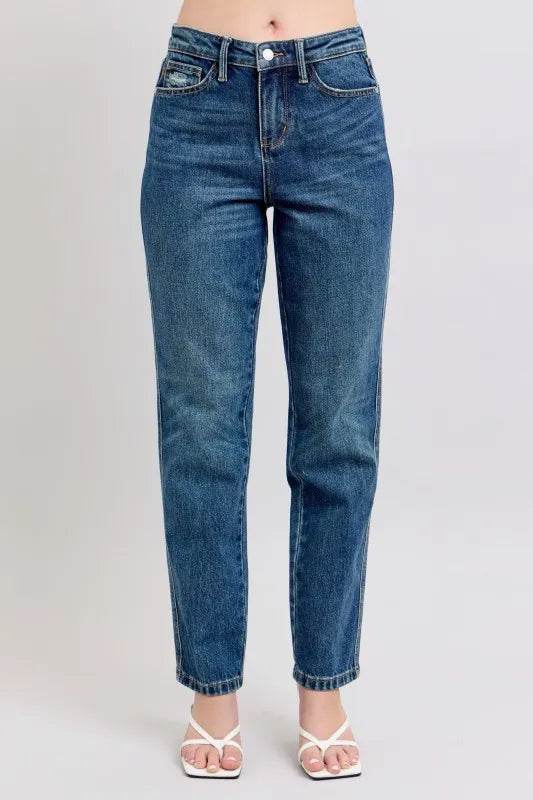 Judy Blue Full Size High Waisted Rigid Magic Non-destroy Straight Leg Jeans Plus Size - Rosa Apparel