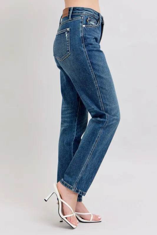 Judy Blue Full Size High Waisted Rigid Magic Non-destroy Straight Leg Jeans Plus Size - Rosa Apparel