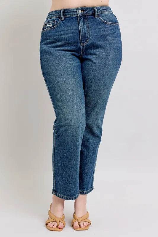 Judy Blue Full Size High Waisted Rigid Magic Non-destroy Straight Leg Jeans Plus Size - Rosa Apparel