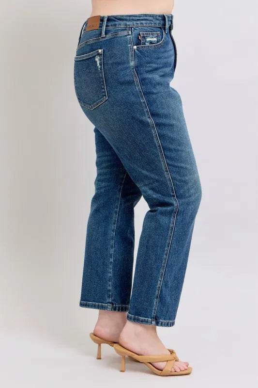 Judy Blue Full Size High Waisted Rigid Magic Non-destroy Straight Leg Jeans Plus Size - Rosa Apparel