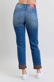 Judy Blue Plaid Print Cuff Straight Leg Jeans with Pockets 88877 - Rosa Apparel
