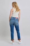 Judy Blue Plaid Print Cuff Straight Leg Jeans with Pockets 88877 - Rosa Apparel