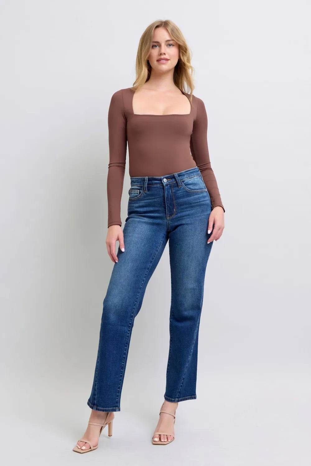 Judy Blue Side Seam Detail Straight Jeans with Pockets 82629 - Rosa Apparel