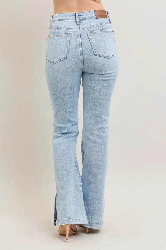 Judy Blue Full Size Tummy Control Vintage Wash Side Slit Slim Boot Jeans Plus Size - Rosa Apparel