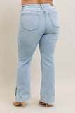 Judy Blue Full Size Tummy Control Vintage Wash Side Slit Slim Boot Jeans Plus Size - Rosa Apparel