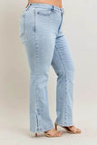 Judy Blue Full Size Tummy Control Vintage Wash Side Slit Slim Boot Jeans Plus Size - Rosa Apparel