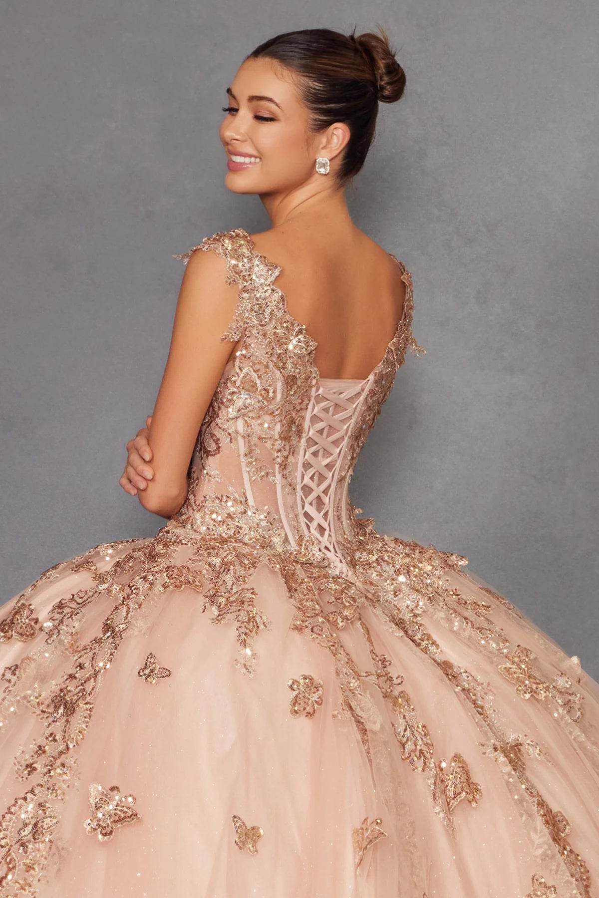 Juliet 3D Butterfly Off Shoulder Quinceañera Ball Gown JT1485J - Rosa Apparel