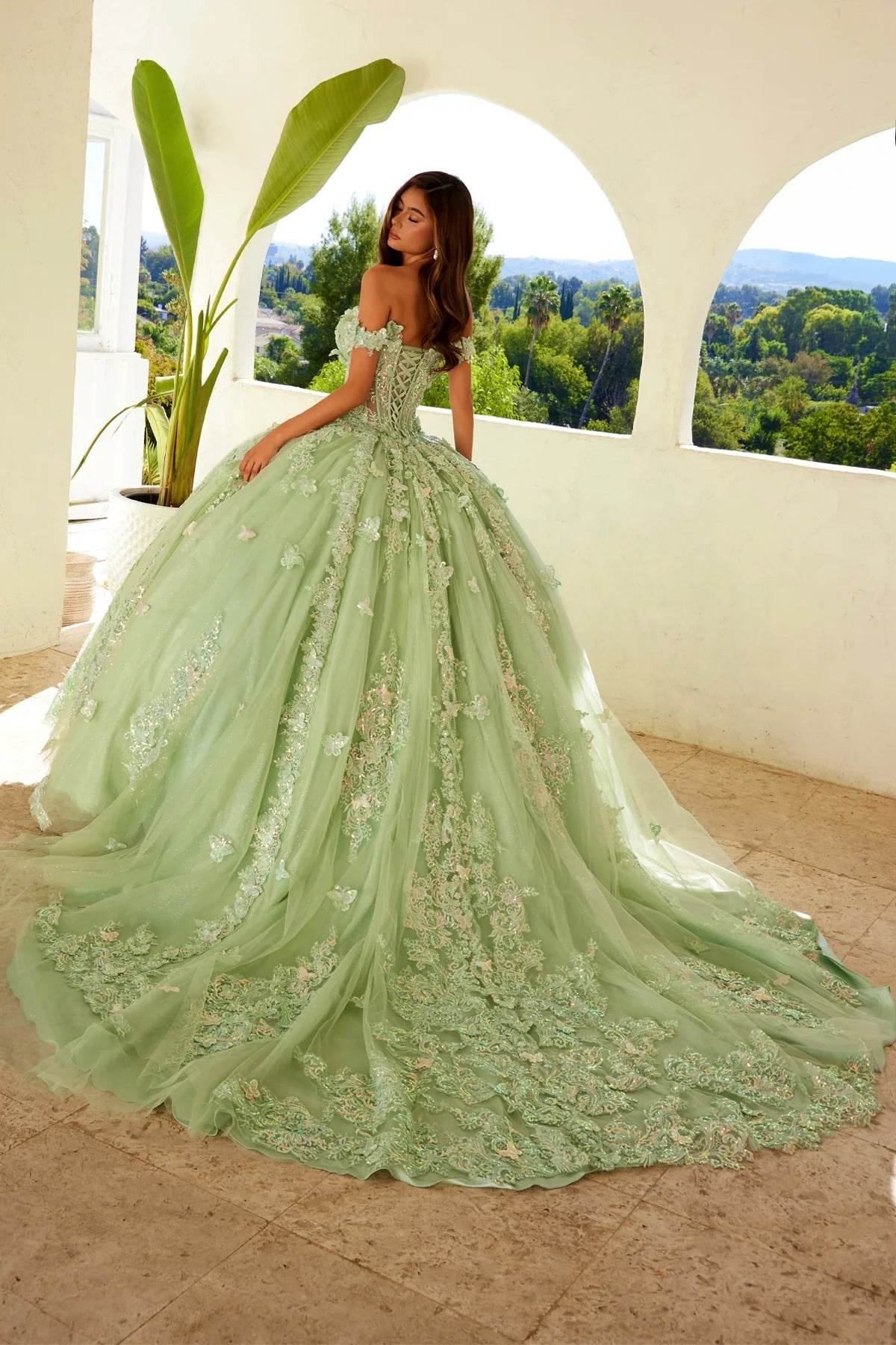 Juliet 3D Butterfly Off Shoulder Quinceañera Ball Gown JT1485J - Rosa Apparel