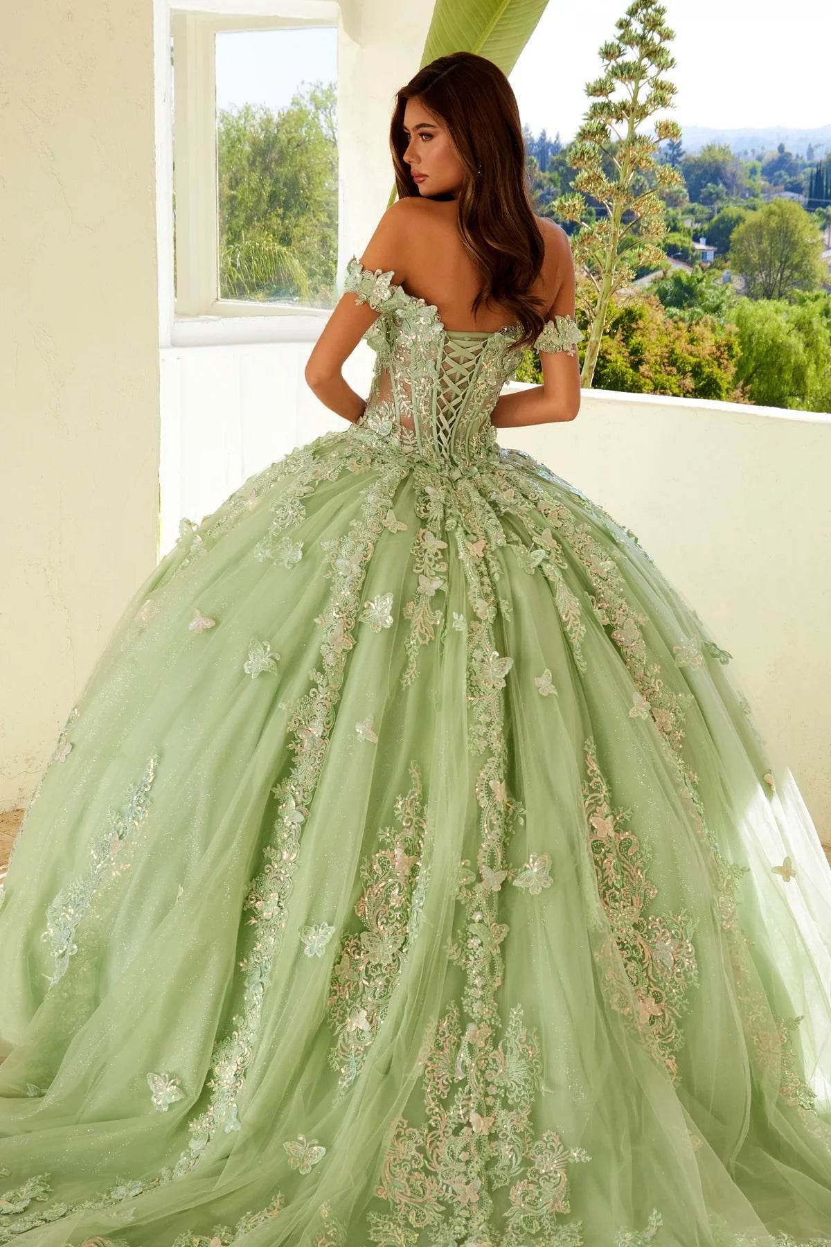 Juliet 3D Butterfly Off Shoulder Quinceañera Ball Gown JT1485J - Rosa Apparel