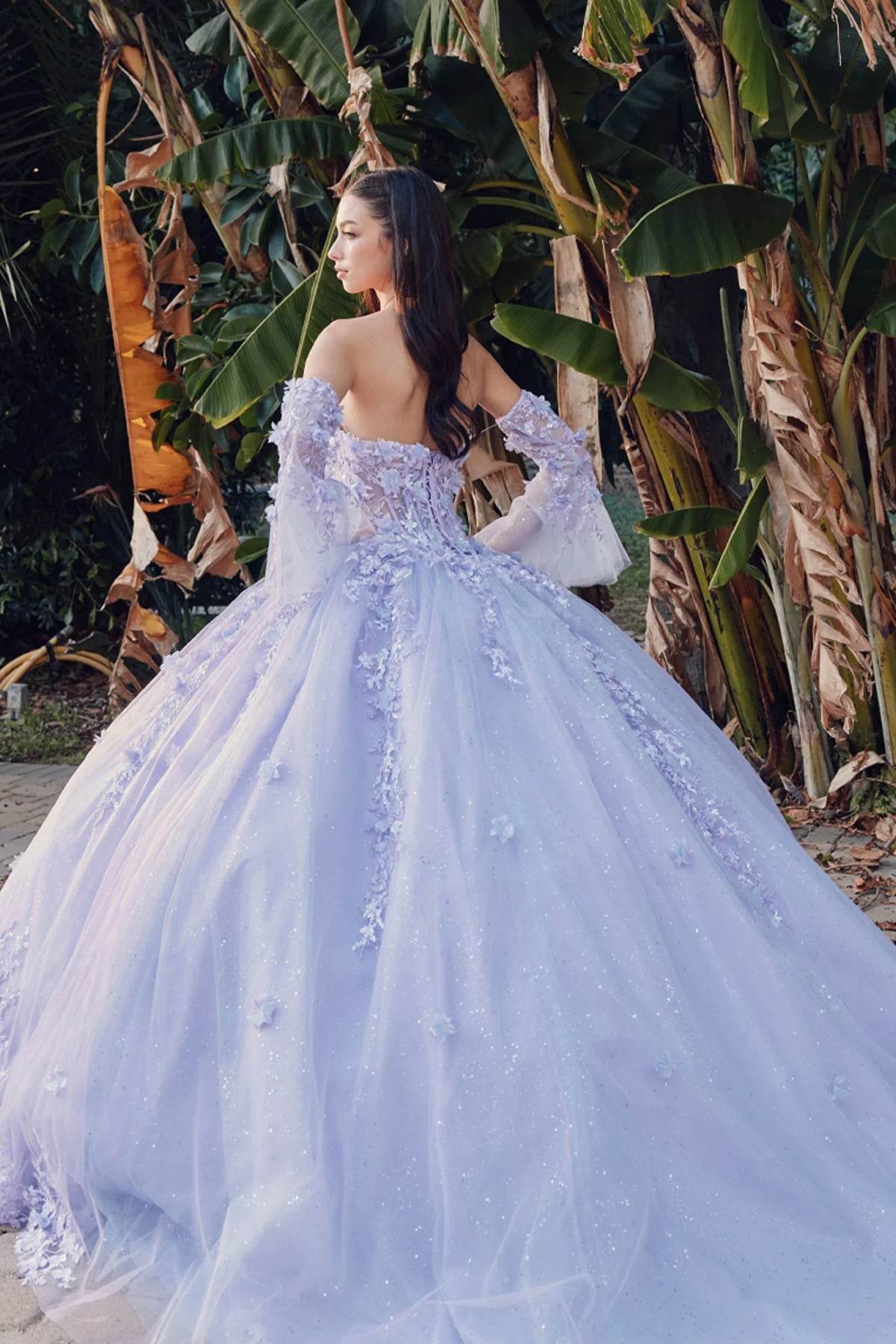 Juliet 3D Floral Strapless Bell Sleeve Quinceañera Ball Gown JT1459J - Rosa Apparel
