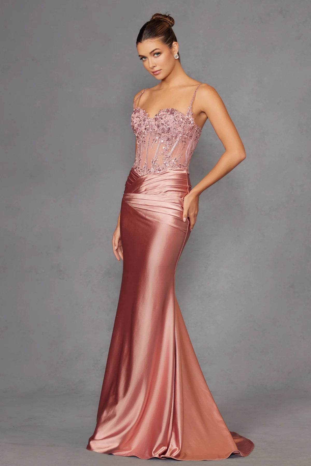 Juliet Applique Satin Sleeveless Gown JT2531K - Rosa Apparel