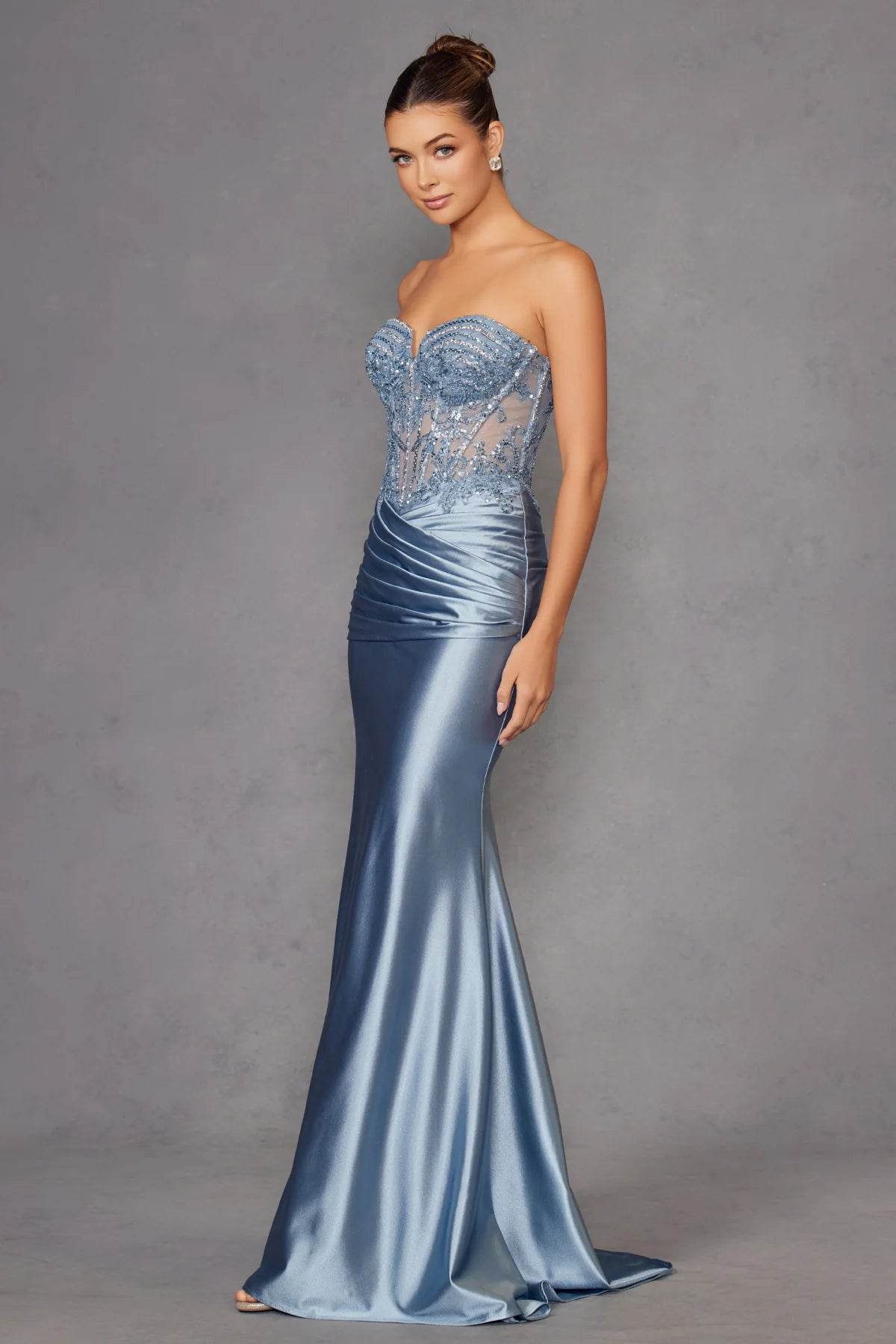 Juliet Beaded Satin Strapless Gown JT2530K - Rosa Apparel