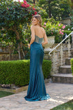 Juliet Corset Hot Stone Satin Gown with Side Slit JT2671S Green