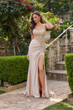Juliet Corset Hot Stone Satin Gown with Side Slit JT2671S Champagne