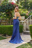 Juliet Corset Hot Stone Satin Gown with Side Slit JT2671S Blue