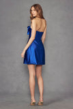 Juliet Cute Strapless Satin Homecoming Cocktail Dress with Stones and Oversized Bow JT960A - Rosa Apparel