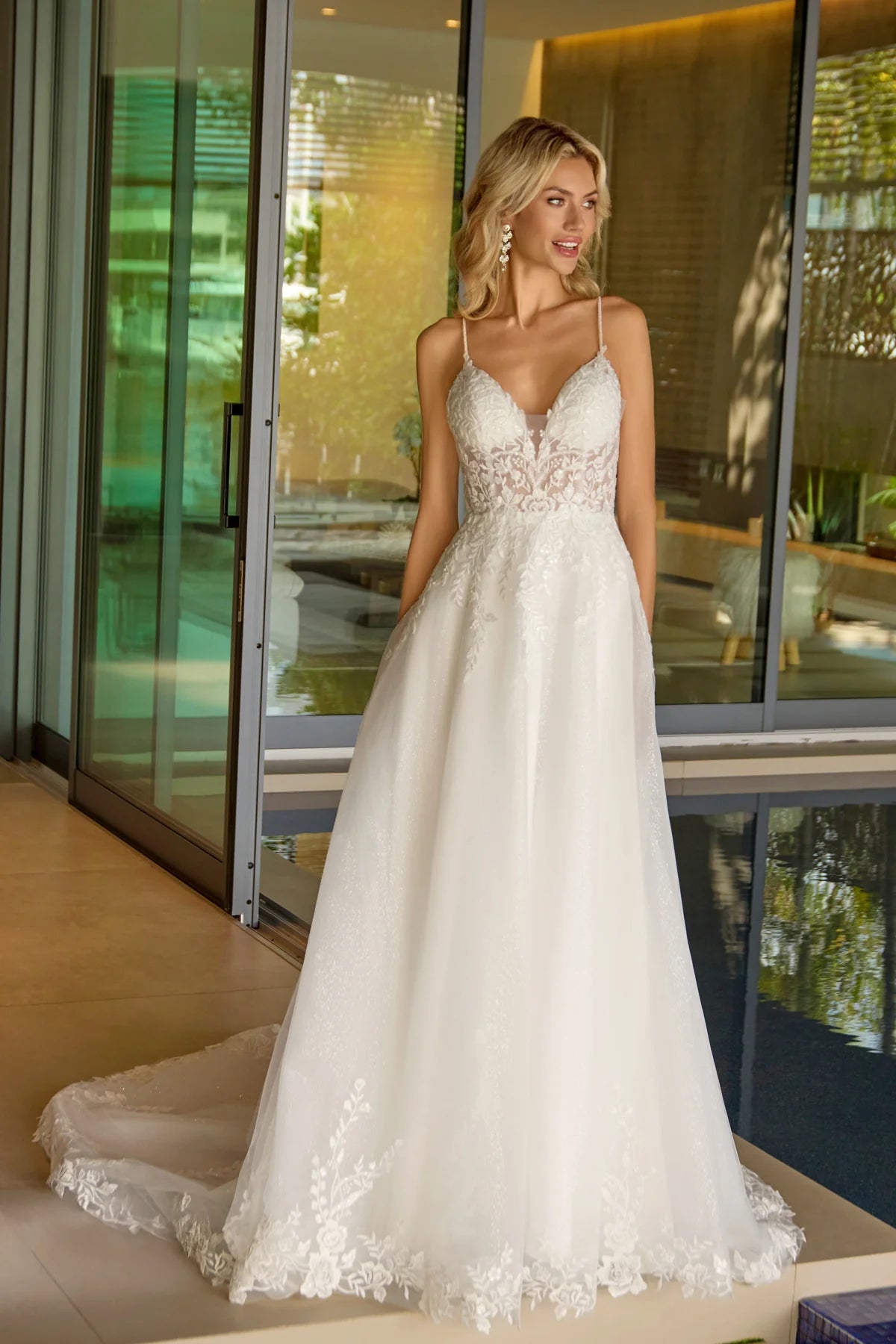 White Applique Sleeveless Gown by Juliet JT2633LW 18 / Off White White Applique Sleeveless Gown by Juliet JT2633LW 18 / Off White