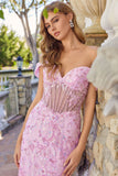 Juliet Embroidered Mesh Off-Shoulder Mermaid Gown with Lace-Up Back JT2612N Baby Pink