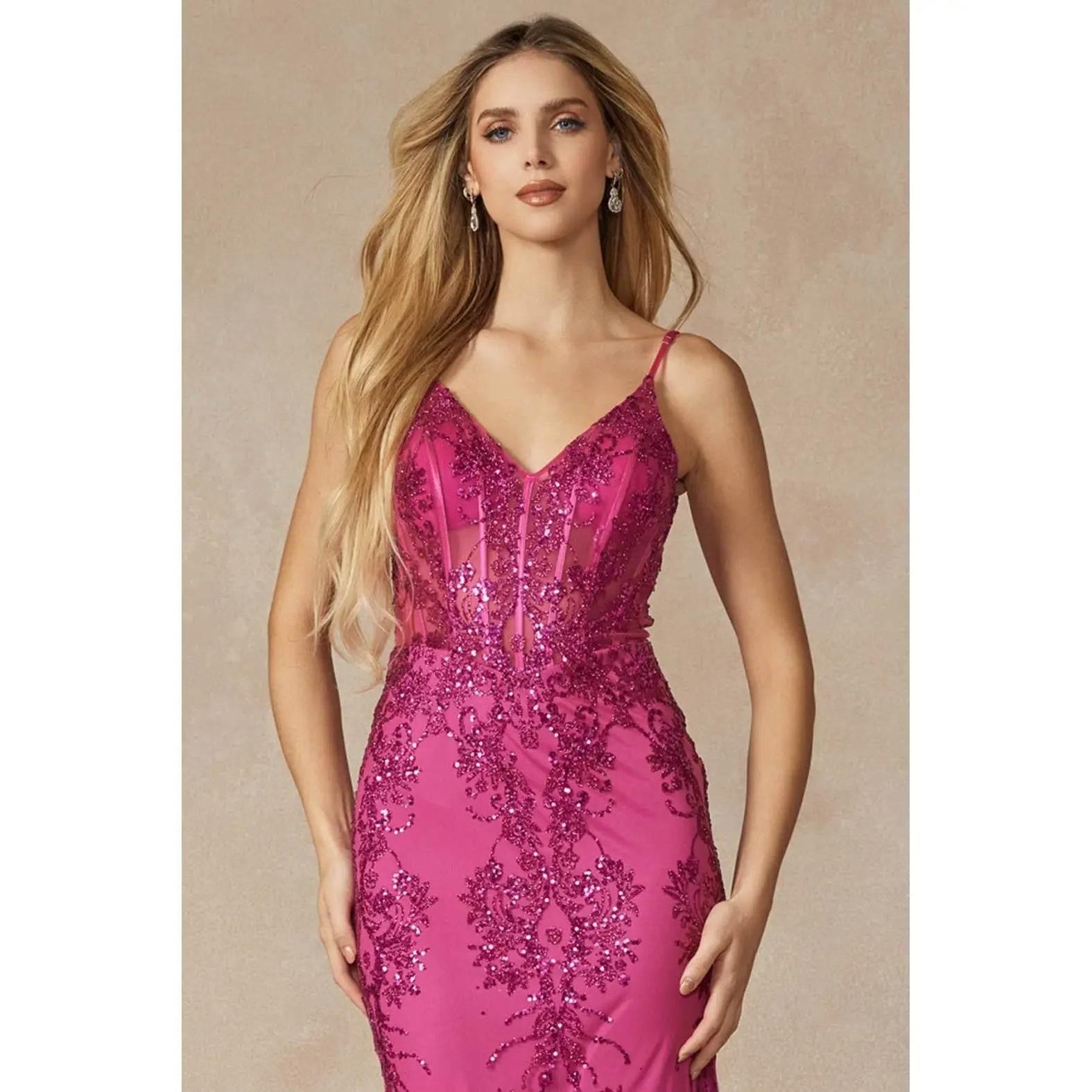 Juliet 274 Embroidered Sequins Mermaid Evening Dress - Rosa Apparel