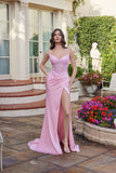 Juliet Embroidered Sheer Corset Gown with Side Slit and Lace-Up Back JT2613N Baby Pink