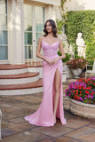 Juliet Embroidered Sheer Corset Gown with Side Slit and Lace-Up Back JT2613N Baby Pink