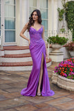 Juliet Embroidered Sheer Corset Gown with Side Slit and Lace-Up Back JT2613N Magenta