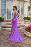 Juliet Embroidered Sheer Corset Gown with Side Slit and Lace-Up Back JT2613N Magenta