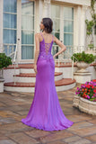 Juliet Embroidered Sheer Corset Gown with Side Slit and Lace-Up Back JT2613N Magenta