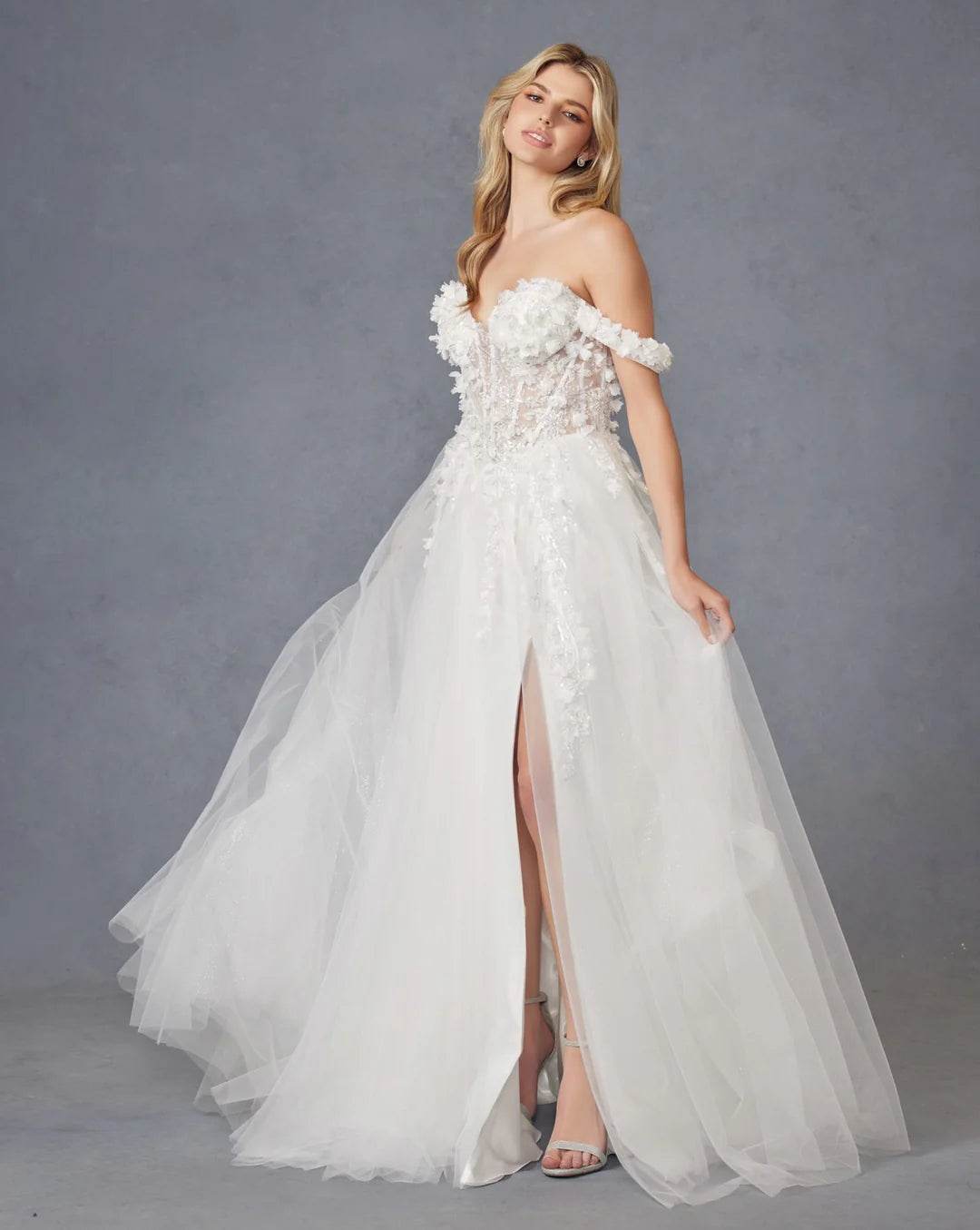 Juliet Enchanting 3D Floral Off-Shoulder Bridal Gown JT2483KW - Rosa Apparel