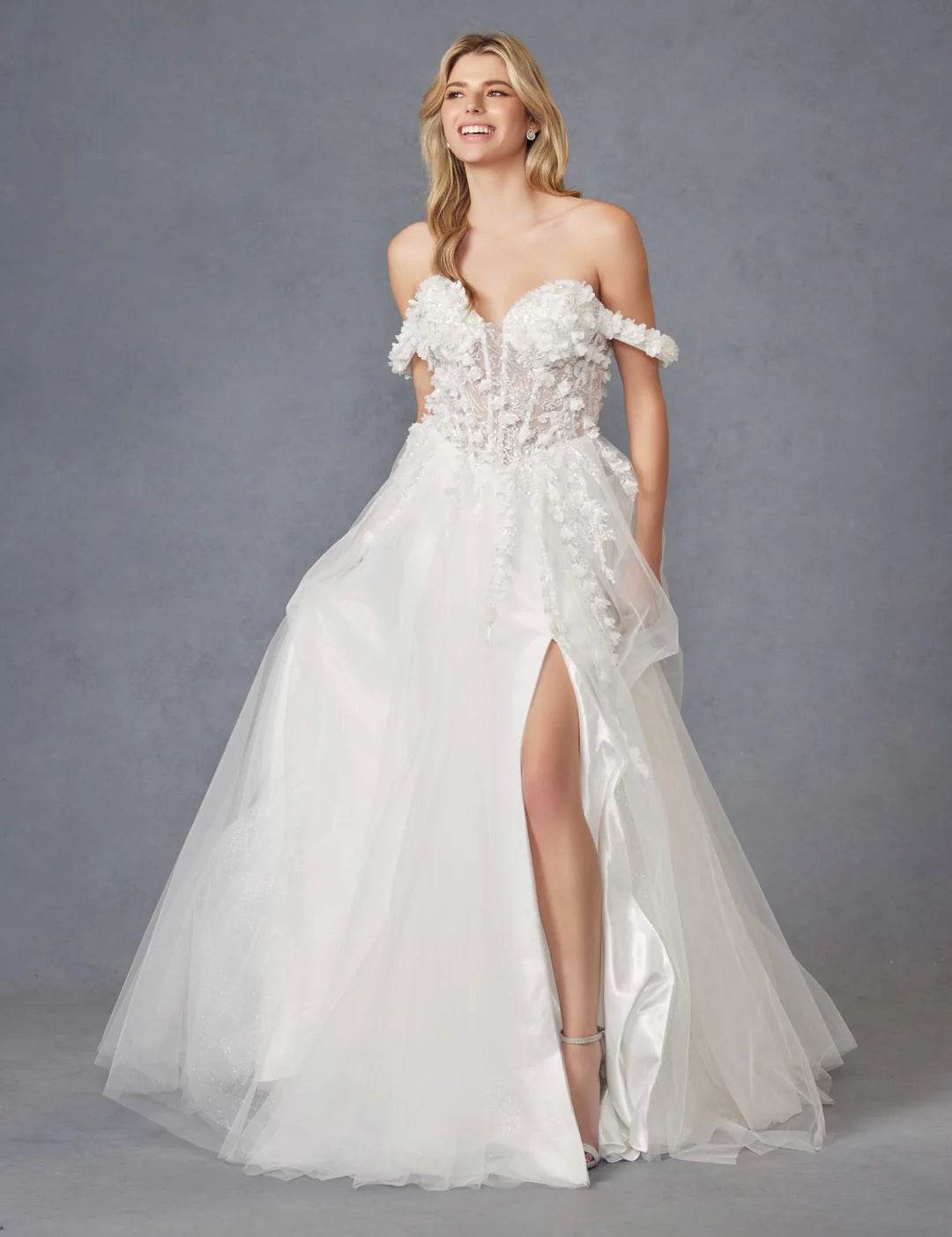 Juliet Enchanting 3D Floral Off-Shoulder Bridal Gown JT2483KW - Rosa Apparel