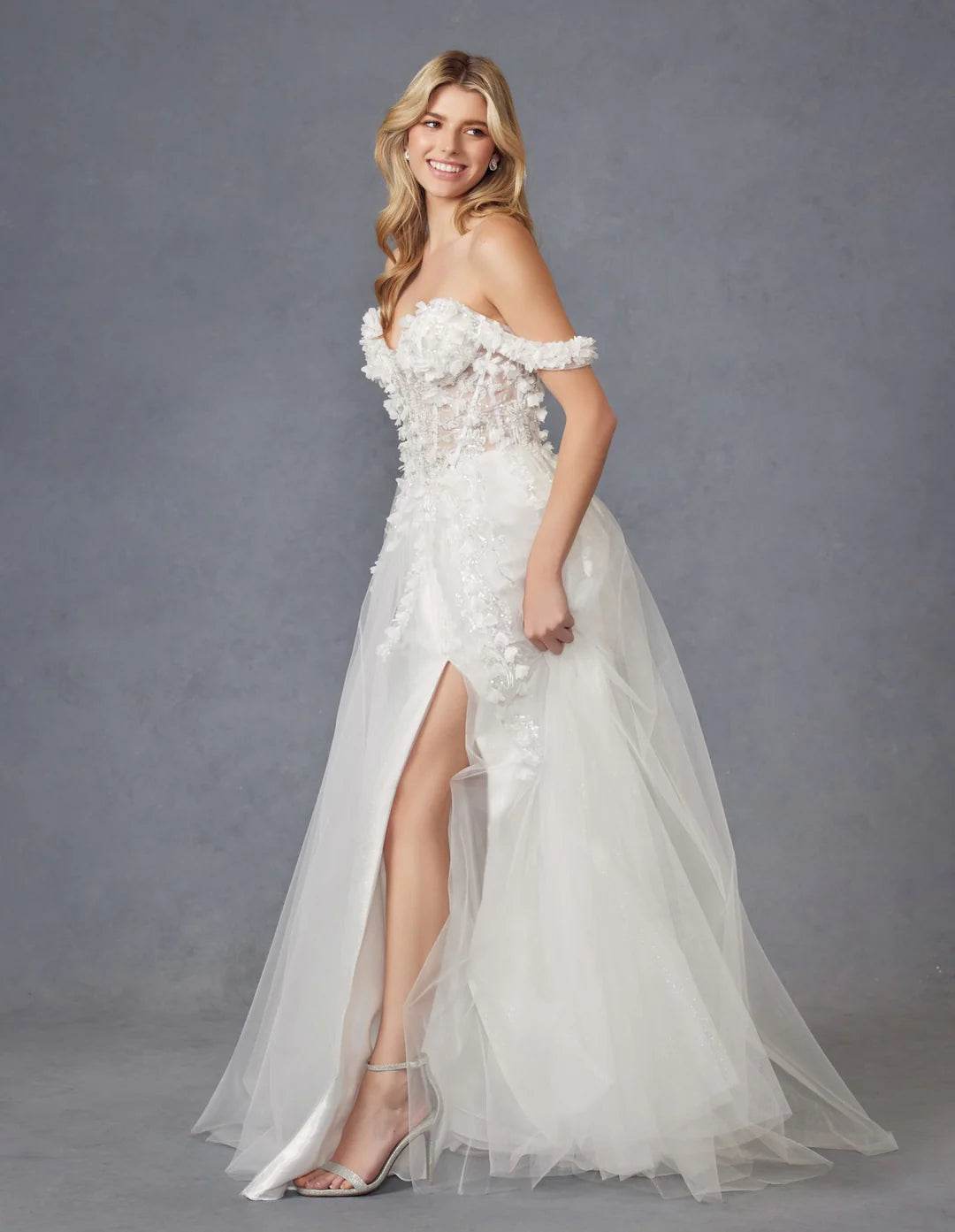 Juliet Enchanting 3D Floral Off-Shoulder Bridal Gown JT2483KW - Rosa Apparel