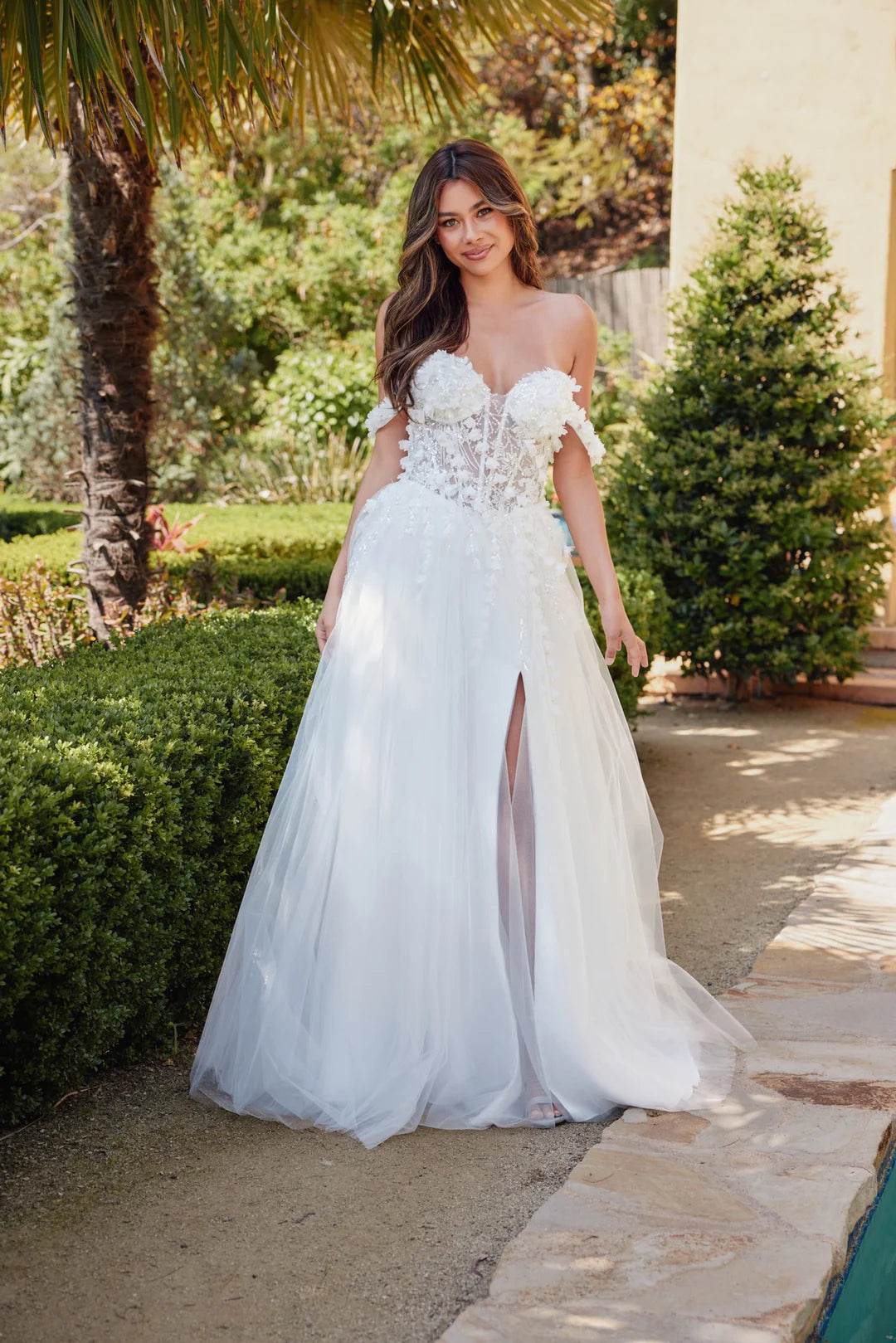 Juliet Enchanting 3D Floral Off-Shoulder Bridal Gown JT2483KW - Rosa Apparel