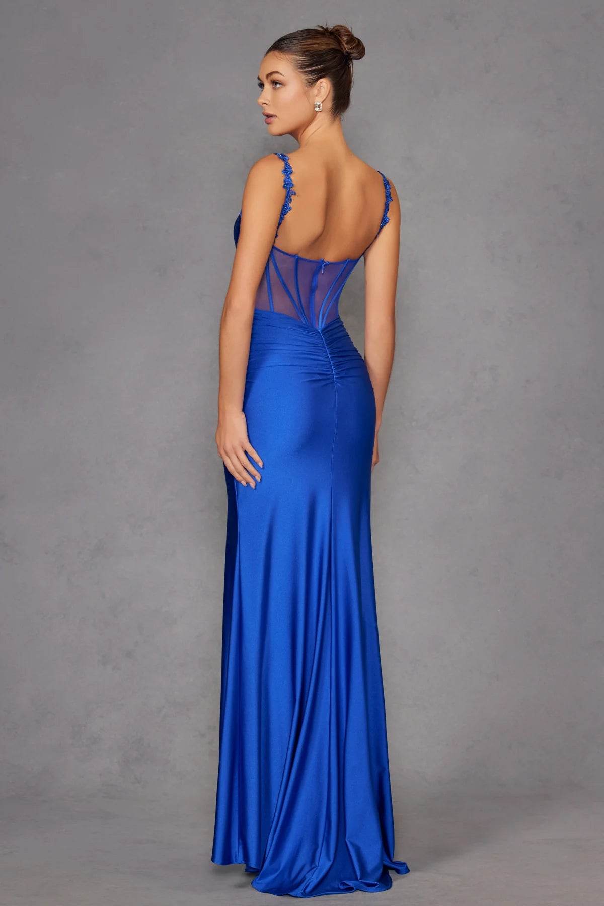 Juliet Fitted Long Cowl Neck Slit Dress JT2518I - Rosa Apparel