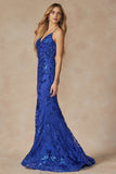 Juliet Fitted Sequin Print Deep V-Neck Gown 2411 - Rosa Apparel