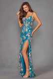 Juliet Floral Applique Sleeveless Slit Gown JT2505A - Rosa Apparel