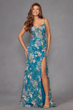 Juliet Floral Applique Sleeveless Slit Gown JT2505A - Rosa Apparel