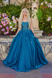 Juliet Floral Embellished Ball Gown with Sheer Fitted Corset Bodice JT2617U Teal