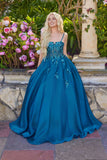Juliet Floral Embellished Ball Gown with Sheer Fitted Corset Bodice JT2617U Teal