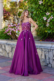 Juliet Floral Embellished Ball Gown with Sheer Fitted Corset Bodice JT2617U Wine