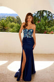 Juliet Glamorous Strapless Embroidered Sequin Slit Gown JT2496A - Rosa Apparel