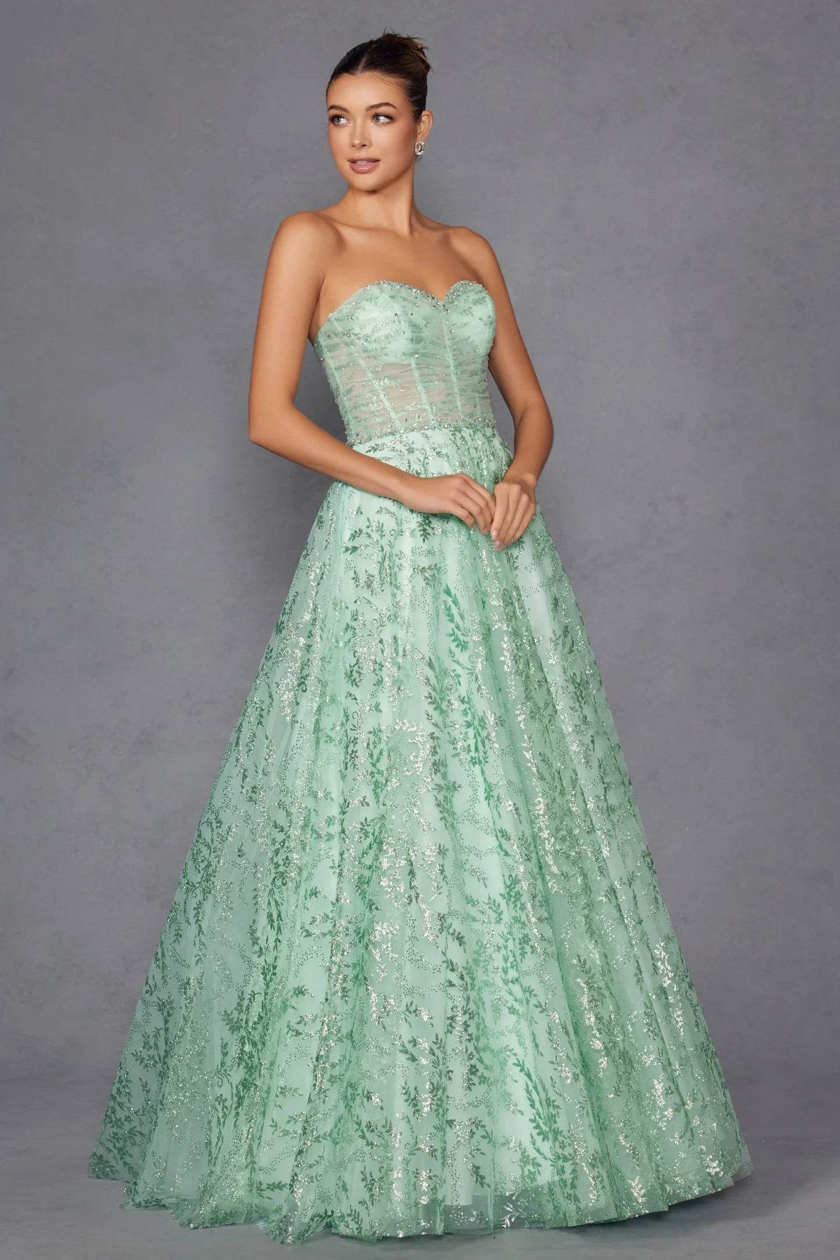 Juliet Glitter Print Strapless A-line Gown JT2547S - Rosa Apparel