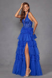 Juliet Halter Ruffled A-line Slit Gown JT2556S - Rosa Apparel