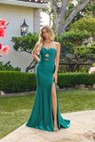 Juliet Hot Stone Satin Cutout Bow Gown with Side Slit JT2672S