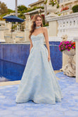Juliet Jacquard Strapless Ball Gown with Structured Corset Bodice and Choker JT2693A Dusty Blue
