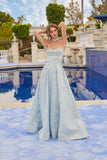 Juliet Jacquard Strapless Ball Gown with Structured Corset Bodice and Choker JT2693A Dusty Blue
