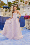 Juliet Jacquard Strapless Ball Gown with Structured Corset Bodice and Choker JT2693A Lilac